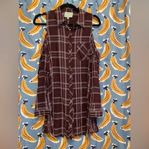 Skies Are Blue - Plaid Cold Shoulder Top